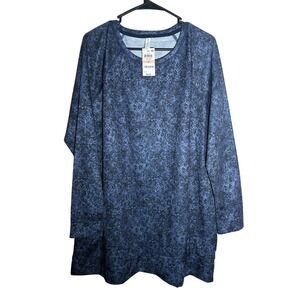 NWT Ideology Python Printed Plus Size 2X Navy Blue Long Sleeve Top